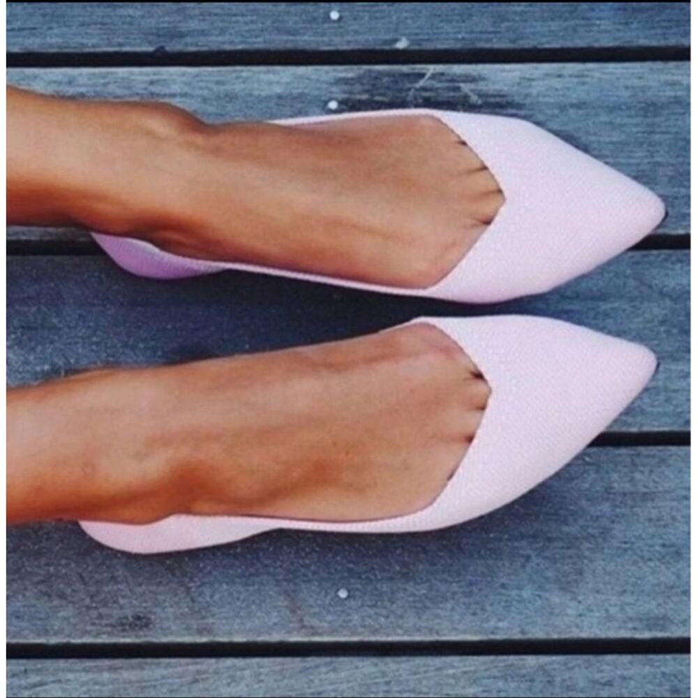 Rothy’s Powder Pink Pointed Toe Flats Leopard Sole Size 9